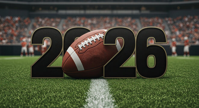 American football 2026 theme with stadium background for sports event promotion