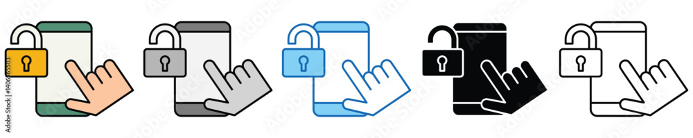 Aufkleber access icons set – editable vector icons in multiple styles
