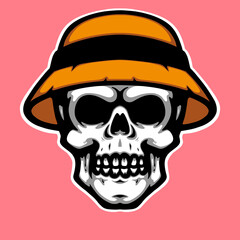 Stylized skull in a bucket hat vector artwork. Great for hip hop design, summer streetwear, or edgy fashion concepts.