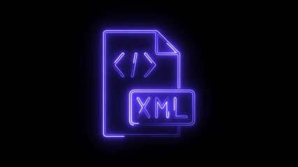 Glowing neon xml icon isolated on black background. HD Video motion graphic animation