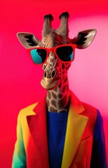 Obraz premium giraffe in a red shirt