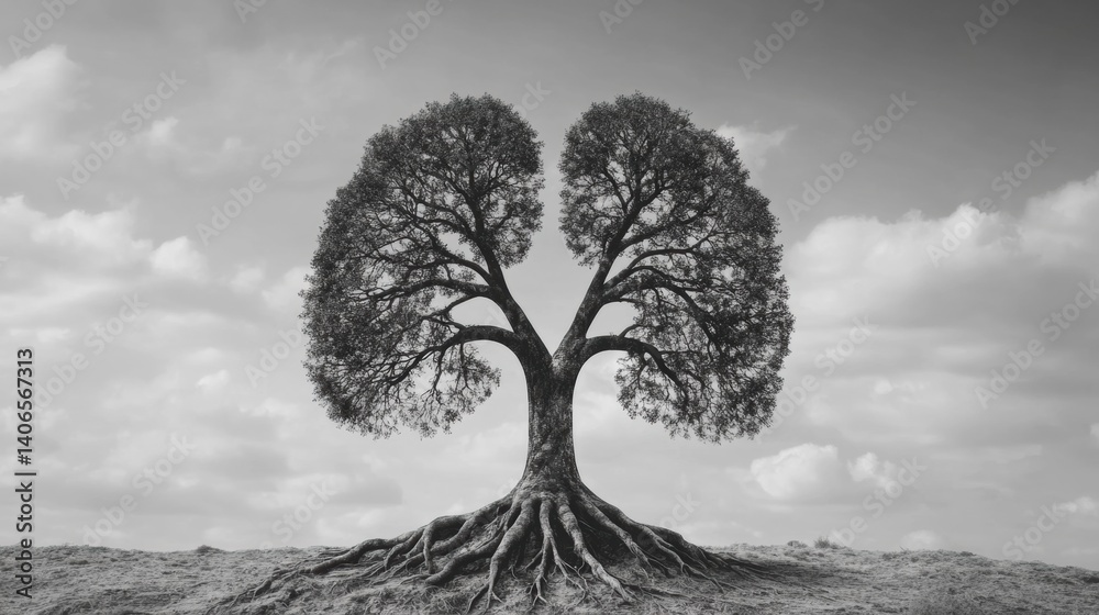 Poster tree shaped like human lungs symbolizes nature and breath, emphasizing the connection between life a