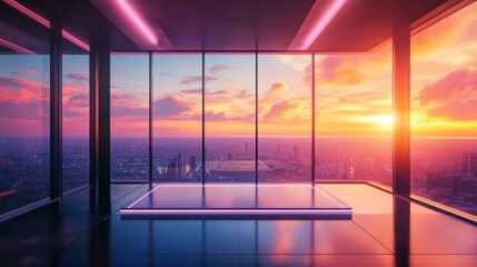 Fototapeta premium Cityscape Sunset View from Modern Penthouse