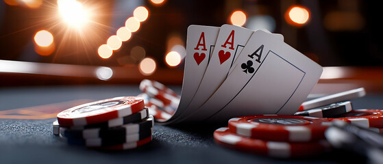 Poker Aces and Chips on Table