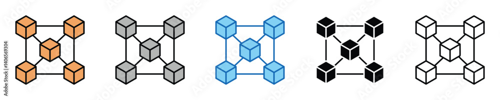 Poster blockchain icons set – editable vector icons in multiple styles