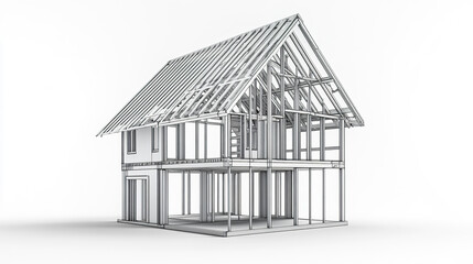 Steel frame house design on white background, showcasing modern architecture