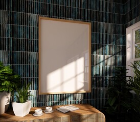 Frame mockup, ISO A0 paper size. Living room wall poster mockup. Interior mockup with house...