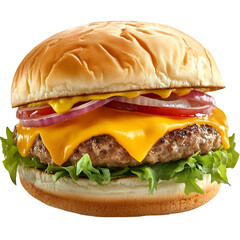 Classic Cheeseburger With Fresh Ingredients on White Background
