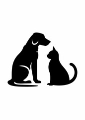 Dog and Cat Silhouette  Minimalist Black and White Vector of Pet