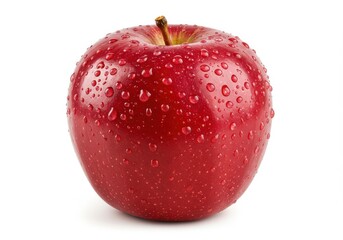 Fresh red apple with water droplets isolated on white background