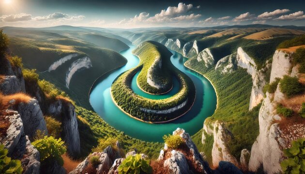 Uvac river meandering through canyon in sunset light, serbia, europe