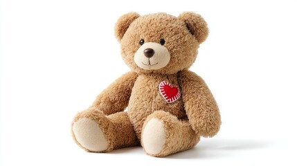 Obraz premium Fluffy teddy bear with heart cute stuffed animal toy gift for children on white background