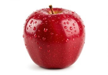 Shiny red apple with water drops isolated on white background
