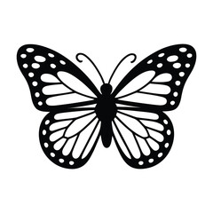 Flying butterflies silhouette black on white background 