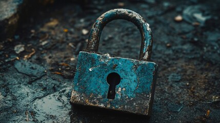 Rusted Padlock on Dark Ground