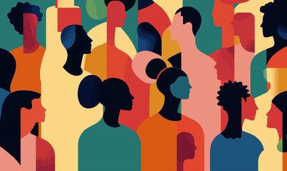 Fototapeta premium Diverse Ethnicities United in Colorful Human Rights Illustration