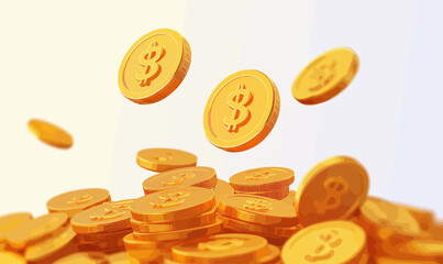 3D Realistic Golden Coins Pile Illustrating Wealth, Investment, and Financial Growth