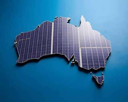 Australia Map Shaped with Solar Panels &ndash; Renewable Energy and Sustainability Concept