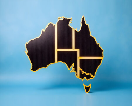 Australia Map Shaped with Solar Panels &ndash; Renewable Energy and Sustainability Concept