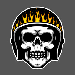 Detailed vector skull with a custom biker helmet. Suited for rebellious art, motorcycle clubs, or bold street fashion visuals.