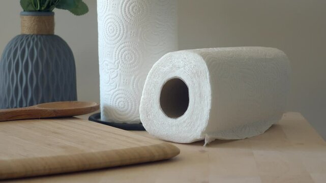 Simple kitchen setup with paper towels on wooden surface