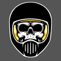 Skull wearing a full-face motorcycle helmet in detailed vector style. Perfect for tattoo art, extreme sports, or edgy design projects.