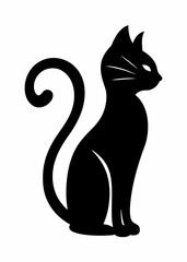 Cat Silhouette  Side View Vector Art with Curved Tail