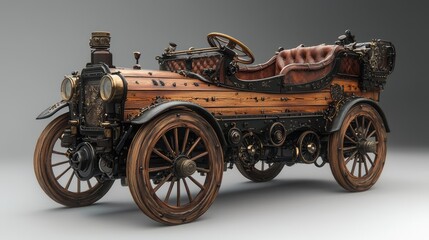 Fototapeta premium Vintage Steampunk Vehicle with Intricate Design and Rich Detail