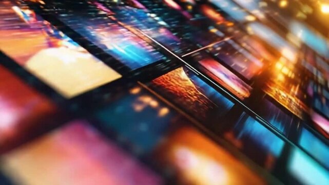 Dynamic visual presentation showcases a mixture of colorful abstract images that shift through various patterns and designs, creating an engaging visual experience that captivates viewers
