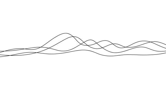 Thin wavy line on a white background, linear continuous drawing, graphic vector illustration. A bend to separate the page, banner, application, and background. Modern minimalistic design element