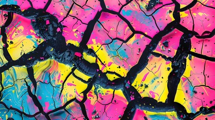 Electric Abstract Cracked Paint Background with Neon Colors