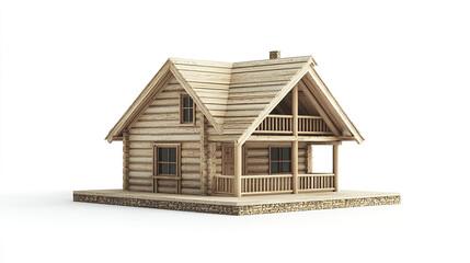 Wooden frame house with rustic charm on white background