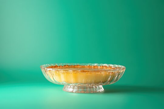 Creamy custard dessert in a glass dish.