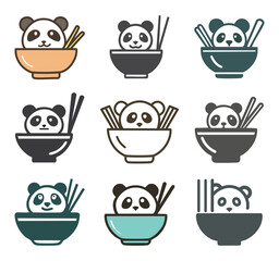 Cute Pandas Enjoying Noodle Bowls in Different Colors