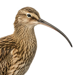 Close-Up of a Curlew's Head and Beak – Enhanced Resolution isolated white background 