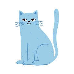 Blue pastel soft delicate kitten isolated on transparent background. Trendy modern cute kitty, cat in flat style for cards, scrapbooking, stickers.