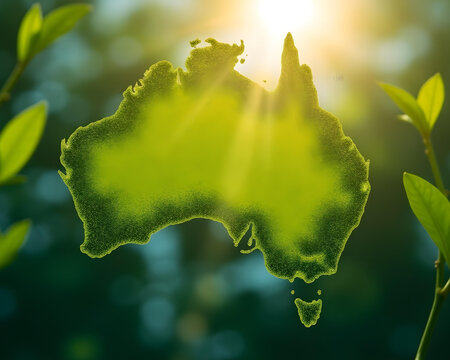 Australia Map with Leaf Texture &ndash; Eco Friendly and Sustainability Concept