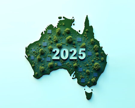 Australia Map with Leaf Texture &ndash; Eco Friendly and Sustainability Concept