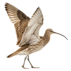 Curlew Captured Mid-Motion, Poised for Flight isolated on white background