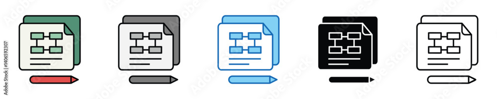 Poster procedure icons set – editable vector icons in multiple styles
