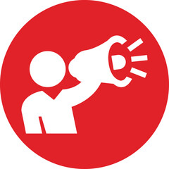 Person holding megaphone icon in flat Public announce promotions symbol isolated on transparent background