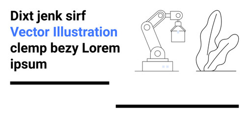Robotic arm grabbing object beside abstract plant design. Ideal for technology, automation, engineering, manufacturing, design, innovation, simple landing page