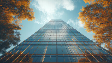 Modern architecture skyscraper building urban design and fall foliage