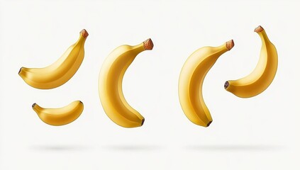 Four bananas in mid-air, isolated on white