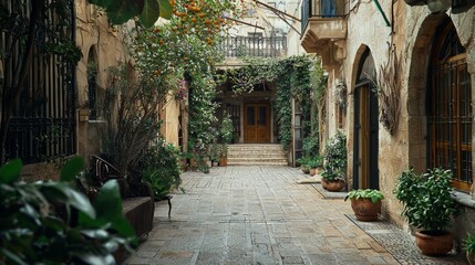 Obraz premium Traditional Middle Eastern Courtyard Surrounded by Lush Greenery