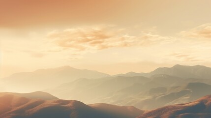 Ultra detailed 4K serene sunset mountain landscape warm earthy tones watercolor texture overlay soft golden hour glow minimalistic composition depth of field