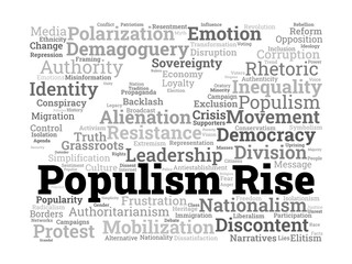 Populism Rise Word Cloud. Visual Overview of Key Terms in Modern Political Movements