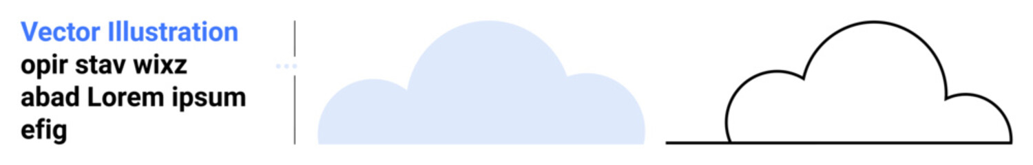 Two simple cloud shapes, one in solid blue and one outlined in black. Ideal for weather forecast, nature concepts, environmental themes, minimal design, education, graphics, and a simple landing page