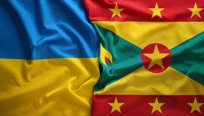 Obraz premium グレナダの国旗とウクライナの国旗。(Grenada flag and Ukraine flag.) 