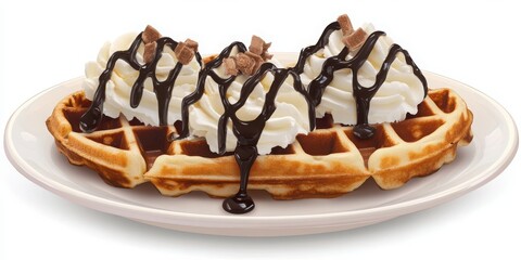 Fototapeta premium White background showcasing different sweet Belgian waffle dessert creations.